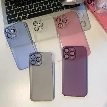 Ультратонкий цветной прозрачный матовый чехол для iPhone 16 Plus 15 Pro Max 14 Pro 13 12 11 Жесткий ПК Прозрачный противоударный защитный чехол для объектива телефона iPhone 16 синий