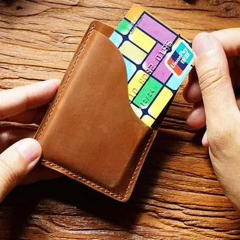 Ультратонкий держатель для карт в стиле ретро Crazy Horse из кожи: Верхний слой коровьей кожи с многофункциональным хранилищем темно-зеленого