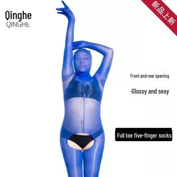 Ультратонкий комбинезон 8D с открытым шаговым швом, полностью закрывающий голову, и чулками с пятью пальцами Black