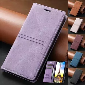 Ультратонкий кожаный чехол-бумажник с откидной крышкой для iPhone 15 Pro Max 14 13 12 11 XR XS X 8 7 Plus SE 2022 Samsung S23 S22 Ultra S21 FE S20 Note 20, магнитный чехол iPhone 7 (iPhone 8) чёрный