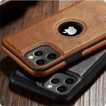 Ультратонкий кожаный чехол для телефона для iPhone 14 13 12 11 Pro Max XS XR X SE 7 8 Plus, противоударный бампер, мягкая деловая задняя крышка iPhone 15 Pro Max чёрный
