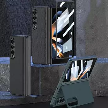 Ультратонкий кожаный чехол с кронштейном для Samsung Galaxy Z Fold 4 5g с крышкой переднего экрана для Galaxy Z Fold4, чехол-кобура с защитой от падения For Galaxy Z Fold 4