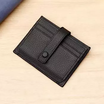 Ультратонкий кожаный держатель карт для мужчин — компактная конструкция с несколькими отделениями, идеально подходит для водительских прав и карт. чёрный