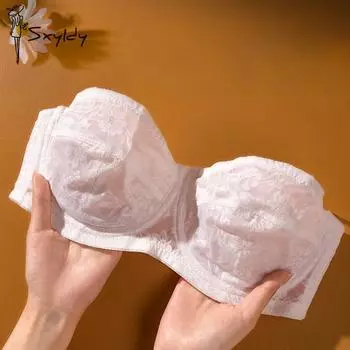 Ультратонкий крутой бюстгальтер без бретелек для женщин со стальным кольцом Push Up Sexy Lace Non-Slip и Non-Sweet Top Tube M белый