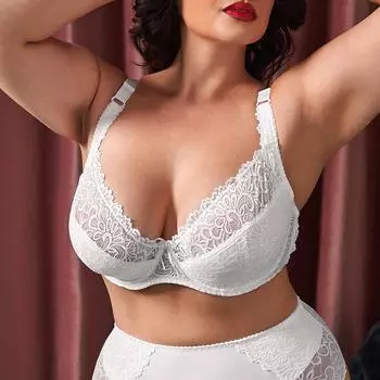 «Ультратонкий кружевной бюстгальтер для большой груди — европейский и американский стиль, поддержка чашки E» 38D белый