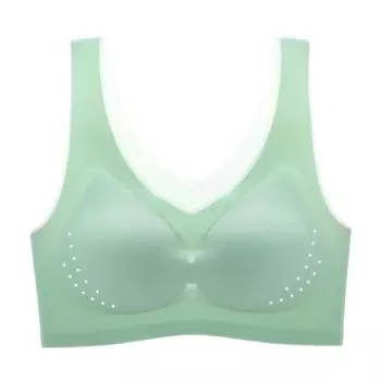 Ультратонкий ледяной шелк сзади, бесшовное нижнее белье большого размера без стального кольца, бюстгальтер со сборками, спортивный топ на бретелях, женский бюстгальтер с запахом M бежевый