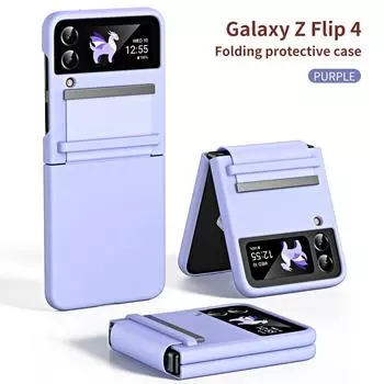 Ультратонкий матовый чехол для Samsung Galaxy Z Flip 6 5 4, простой кожаный чехол с регулируемым шарниром, складной, противоударный, с полной защитой For Galaxy Z Flip 4 фиолетовый