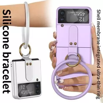 Ультратонкий матовый чехол для Samsung Galaxy Z Flip 4 3, кольцевой держатель, кронштейн с ремешком на запястье, зеркальная пленка, противоударная жесткая задняя крышка For Galaxy Z Filp 4 чёрный