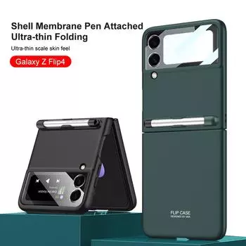 Ультратонкий матовый чехол для Samsung Galaxy Z Flip 4, чехол с ручкой, жесткий противоударный чехол для ПК, стеклянная пленка для экрана объектива камеры для Flip4 for Galaxy Z Flip 4 светло-зеленый