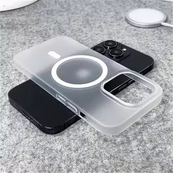 Ультратонкий матовый магнитный беспроводной зарядный прозрачный чехол для iPhone 16 15 14 Plus 13 12 Pro Max для Magsafe противоударный жесткий чехол для ПК iPhone 16 Pro Max белый