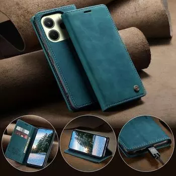 Ультратонкий прочный магнитный чехол из матовой кожи для телефона Xiaomi Redmi Note 14 13 12 11 10 Redmi 14C 13 13C 12C держатель для карт и подставка-книжка Xiaomi Poco F5 чёрный