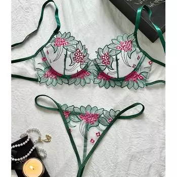 Ультратонкий прозрачный бюстгальтер без губки, большая грудь и маленький кружевной бюстгальтер, женский эротический сексуальный комплект нижнего белья S темно-зеленого