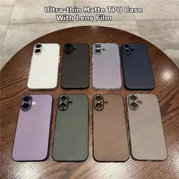 Ультратонкий прозрачный цветной матовый мягкий чехол TPU с защитой от отпечатков пальцев и пленкой для линз для Apple iPhone 16 Plus Pro Max, защитная задняя крышка For iPhone 16 чёрный