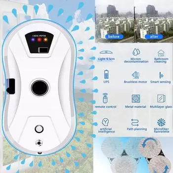 Ультратонкий робот-пылесос, очиститель окон, робот для очистки электрического стекла, интеллектуальный распылитель воды, робот для мытья окон, робот с дистанционным управлением, автоматический дом CN Plug белый