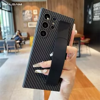 Ультратонкий силиконовый эластичный ремешок с текстурой из углеродного волокна для Samsung Galaxy S24 S23 Ultra Plus, противоударный жесткий чехол для ПК For Samsung S24Ultra чёрный
