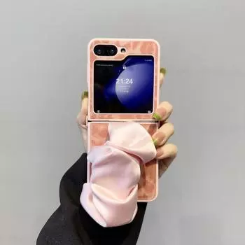 Ультратонкий складной чехол с леопардовым принтом для Samsung Galaxy Z Flip 6 5 4 3 Ins Fashion Scarf Wrist Remesh Cover Противоударный For Samsung Z Flip3 фиолетовый