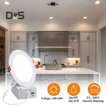 Ультратонкий светодиодный встраиваемый потолочный светильник, суперяркий, регулируемая цветовая температура, простая установка, регулируемый потолочный светильник 4Inch 1pc