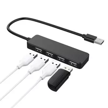 Ультратонкий USB 2.0 Multi-USB 4-портовый сплиттер-концентратор-адаптер Док-расширитель ПК Аксессуары для ноутбуков чёрный