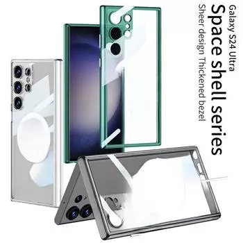 «Ультратонкий защитный магнитный чехол MagSafe для Samsung S24 Ultra и S24 Plus — чехол против падения» S24 Plus прозрачный/зелёный