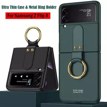 Ультратонкий жесткий противоударный чехол-ремешок для Samsung Galaxy Z Flip 4, чехол-кронштейн-подставка для Samsung Z Flip 4, 5 г, чехол-держатель с кольцом For Galaxy Z Flip 4 чёрный