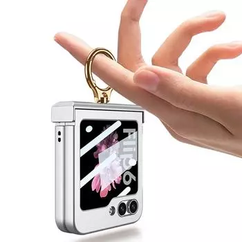 Ультратонкий жесткий защитный чехол для телефона на петлях из ПК для Samsung Galaxy Z Flip 6 5 4 3, чехол с кольцевым держателем, маленькая защитная пленка для экрана For Galaxy Z Flip 6 серый