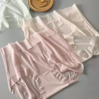 Ультратонкое нижнее белье большого размера для женщин, дышащие трусики из ледяного шелка с антибактериальным эффектом, женские треугольные трусики со средней посадкой L светло-желтого