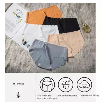 Ультратонкое волнистое нижнее белье для девочек из ледяного шелка, однотонное, дышащее, с большой заниженной талией, цельное женское нижнее белье с треугольными чашечками M белый