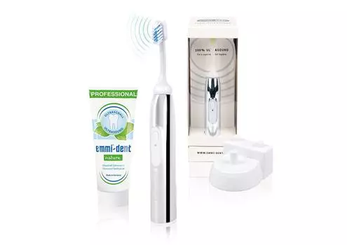 Ультразвуковая электрическая зубная щетка Emmident, стартовый набор, серебристый серебряный