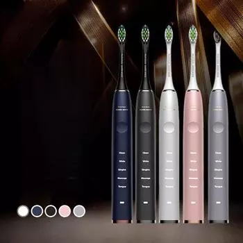 «Ультразвуковая электрическая зубная щетка Russ Ole с аккумулятором на 300 дней и индуктивной зарядкой для отбеливания» 2 brush heads