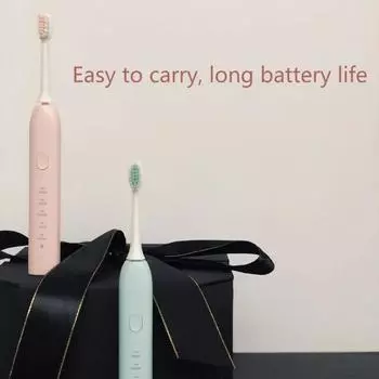 Ультразвуковая электрическая зубная щетка USB перезаряжаемая зубная щетка с 5 режимами ухода с набором сменных насадок из 2 щеток розовый