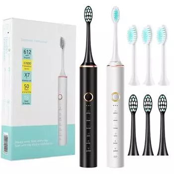 Ультразвуковая звуковая электрическая зубная щетка для взрослых, перезаряжаемые зубные щетки, моющаяся электронная отбеливающая щетка для зубов, щетка с таймером белый