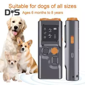 Ультразвуковое устройство против лая собак с экраном и светодиодным фонариком, перезаряжаемое устройство для остановки плохого поведения собак, отпугивающее устройство для обучения контролю лая собак чёрный