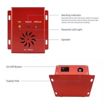 Ультразвуковой автомобильный отпугиватель мышей Ультразвуковой отпугиватель вредителей Отпугиватель мышей из алюминиевого сплава Электронные мыши красный