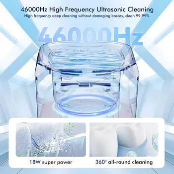 Ультразвуковой очиститель для ретейнеров, профессиональный очиститель для зубных протезов, ультразвуковая ванна для чистки зубов 46 кГц, портативная стоматологическая чистка us белый
