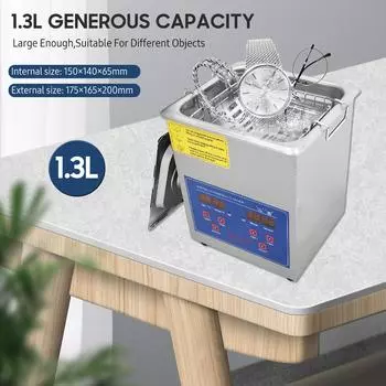 Ультразвуковой очиститель объемом 1,3 л с цифровым нагревателем таймера Профессиональная машина ультразвуковой очистки с подогревом EU Plug серебряный