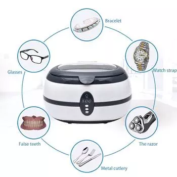 Ультразвуковой очиститель Ультразвуковая ванна Очиститель для полости рта Капы Ювелирные изделия Часы Очки Бритва Ультразвуковая чистка зубов Очиститель EU белый