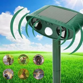 Ультразвуковой отпугиватель кошек и собак, уличный водонепроницаемый отпугиватель животных на солнечной энергии зелёный