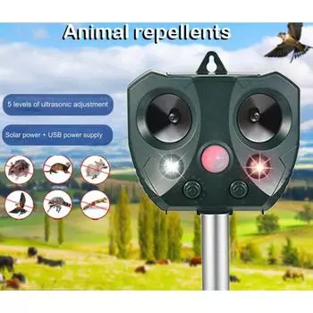 Ультразвуковой отпугиватель мышей, инфракрасный индукционный многофункциональный отпугиватель птиц, солнечный отпугиватель животных для улицы