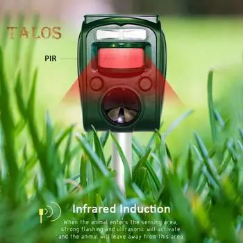Ультразвуковой отпугиватель мышей на солнечной батарее с инфракрасным датчиком IPX4 Водонепроницаемый отпугиватель белок и оленей Устройство для отпугивания Стробоскоп зелёный