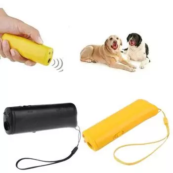 Ультразвуковой отпугиватель собак, прекратите лай, плохое поведение, светодиодный фонарик, портативный дизайн, многофункциональный отпугиватель собак жёлтый