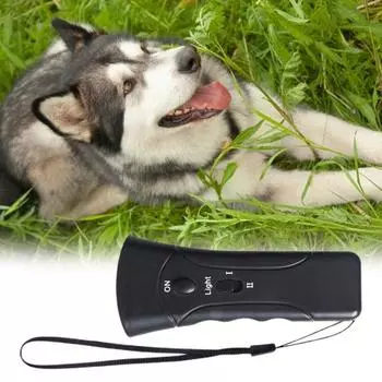 Ультразвуковой отпугиватель собак с длительным сроком службы батареи, мощной частотой, супер ярким светодиодом, черным управлением с двойной головкой