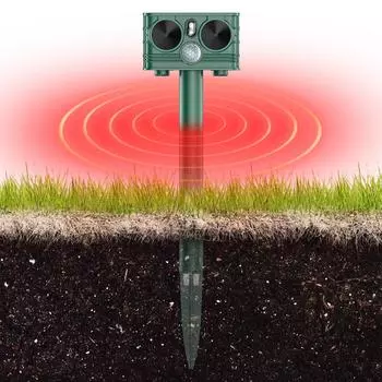 Ультразвуковой отпугиватель животных на солнечной батарее, водонепроницаемый отпугиватель животных с датчиком движения, светодиодный стробоскоп зелёный