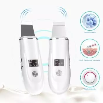 Ультразвуковой пилинг, ручной аппарат для удаления черных точек, глубокая очистка, шпатель для лица, ультразвуковой скруббер для кожи белый