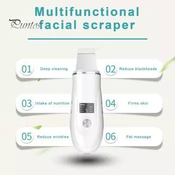 Ультразвуковой пилинг, ручной аппарат для удаления черных точек, глубокая очистка, шпатель для лица, ультразвуковой скруббер для кожи белый