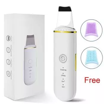 Ультразвуковой скруббер для кожи, вибрационный шпатель для лица, средство для удаления черных точек, скруббер для лица, лопатка, чистый кавитационный пилинг, лифтинг лица белый