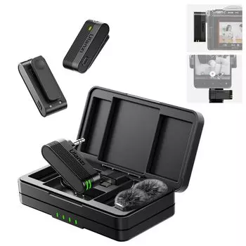Ulanzi A100 Wireless Microphone, Lapel Microphone, External Smartphone Microphone, 360° Sound Collection, Noise Cancelling, 2-Person Simultaneous