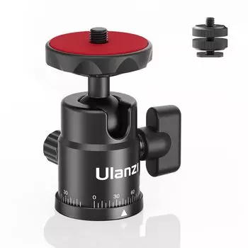Ulanzi Ball Head Free Head for Cameras Panoramic Tripod Rotating Ball Head Screw with Cold Shoe Mount Load Capacity 5kg for Camera 360° 1/4 DSLR/Video