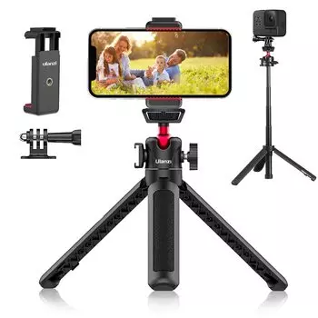 Ulanzi Camera Tripod Smartphone Clip Selfie Stick Smartphone Tripod Mini Tripod 4 Tier Telescopic Tabletop Stable Video Camera with Hot Shoe Rotation