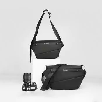 Cwatcun PB008 Повседневная сумка для фотокамеры Водонепроницаемая сумка-слинг для фотоаппарата 6л Большая вместительная сумка на плечо для фотосъемки со съемным сменным разделителем чёрный