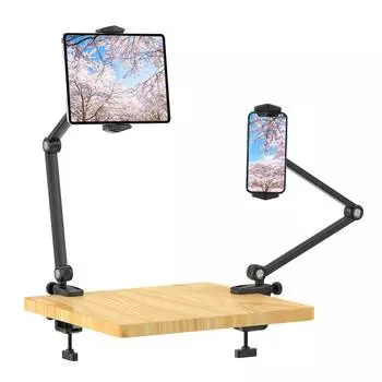 Ulanzi Tablet iPad Smartphone Tablet Arm Dual 360 Rotation While Angle Aluminum Clamp 5 Tabletop Smartphone Совместимость с iPad Kindle совместимый